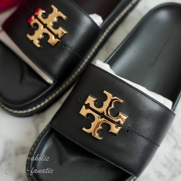 NIB Tory Burch Everly Anatomic Lug Nappa Leather Slide Sandal in Black - Picture 3 of 9